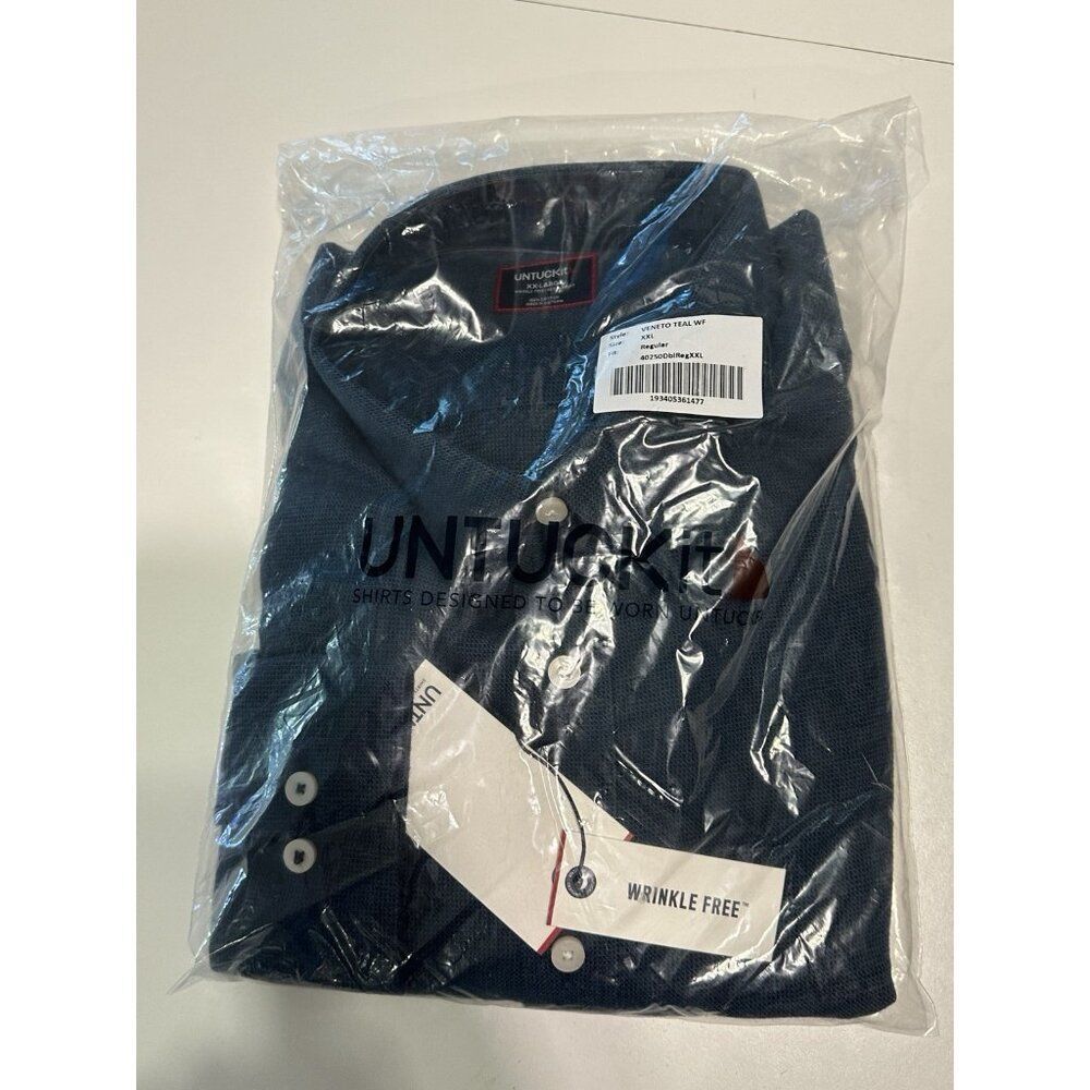 NWT Untuckit Veneto Teal Men 2XL regular Fit button Down Shirt Wrinkle Free